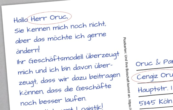 Postkarten-Text: Konkrete Person ansprechen 