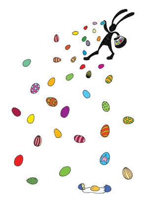 Osterhase verteilt Ostereier - Postkarte versenden