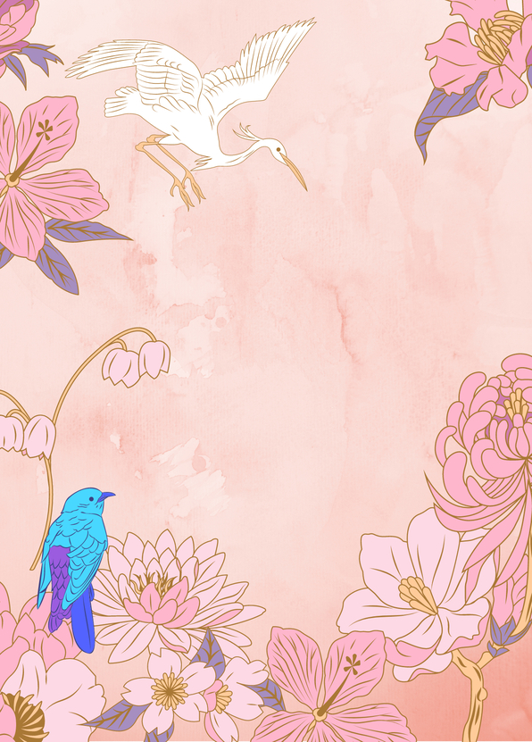 Vögel Blumen Postkarte online schreiben per Post verschicken