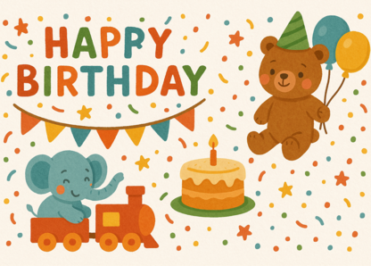 Süßes Geburtstagsmotiv mit Bär & Elefant