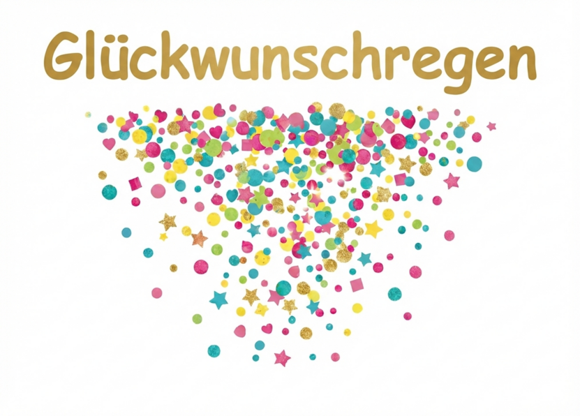 Glückwunschregen – Goldschrift & bunter Konfetti-Regen
