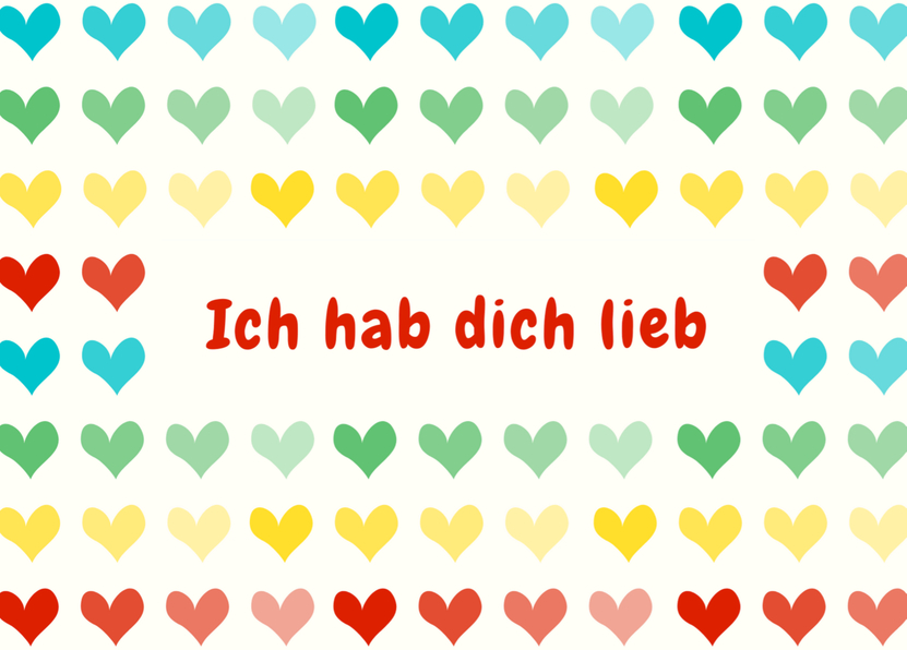 Ich hab dich lieb bunte Herzen Postkarte verschicken
