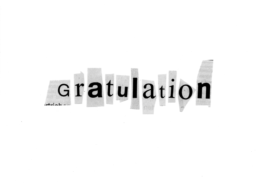 Gratulation Zeitungsbuchstaben - Postkarte versenden