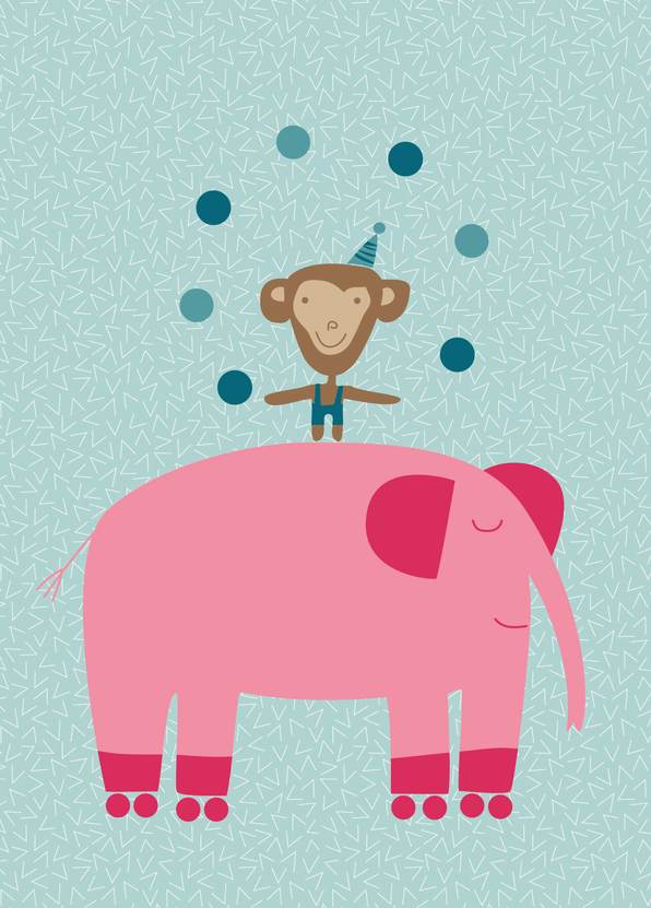 Pink Elephant - Postkarte für Kinder verschicken