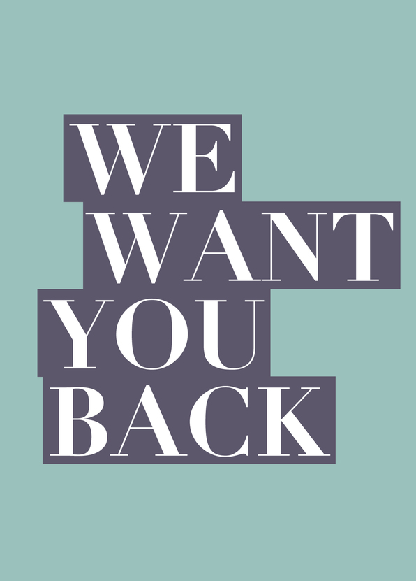 We want you back - Postkarte online versenden
