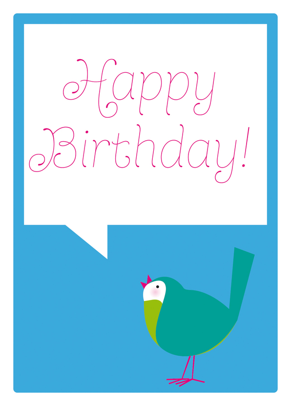Happy Birthday Vogel blau - Postkarte jetzt online verschicken